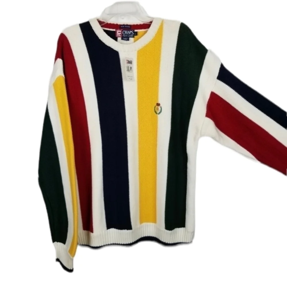Ralph Lauren X Chaps Sweater Crest Crew Horizontal Stripe Multi Color Cotton NWT